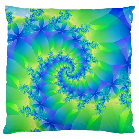 Colorful Blue and Green Spiral Fractal  Large Cushion Case (One Side) from ArtsNow.com Front