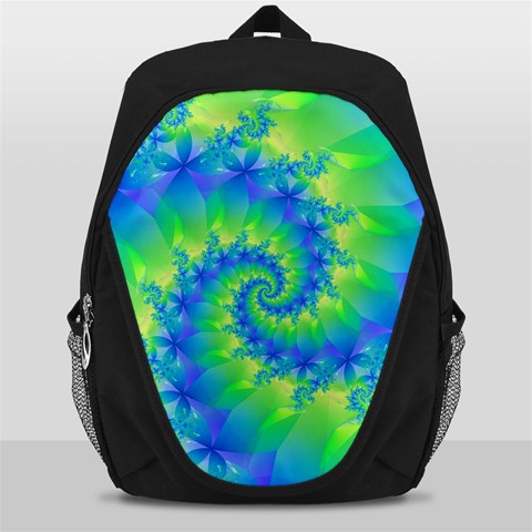 Colorful Blue and Green Spiral Fractal  Backpack Bag from ArtsNow.com Front