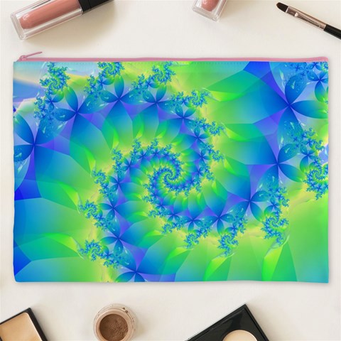 Colorful Blue and Green Spiral Fractal  Cosmetic Bag (XXXL) from ArtsNow.com Front