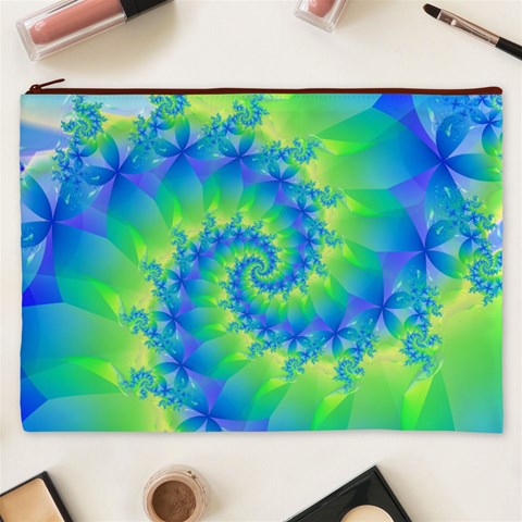 Colorful Blue and Green Spiral Fractal  Cosmetic Bag (XXXL) from ArtsNow.com Front