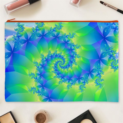 Colorful Blue and Green Spiral Fractal  Cosmetic Bag (XXXL) from ArtsNow.com Front