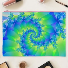 Colorful Blue and Green Spiral Fractal  Cosmetic Bag (XXXL) from ArtsNow.com Front