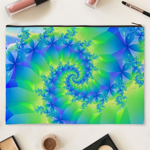 Colorful Blue and Green Spiral Fractal  Cosmetic Bag (XXXL) from ArtsNow.com Back