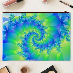 Colorful Blue and Green Spiral Fractal  Cosmetic Bag (XXXL) from ArtsNow.com Back