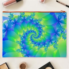 Colorful Blue and Green Spiral Fractal  Cosmetic Bag (XXXL) from ArtsNow.com Back