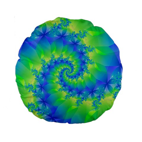 Colorful Blue and Green Spiral Fractal  Standard 15  Premium Round Cushion  from ArtsNow.com Front