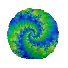 Colorful Blue and Green Spiral Fractal  Standard 15  Premium Round Cushion  from ArtsNow.com Front