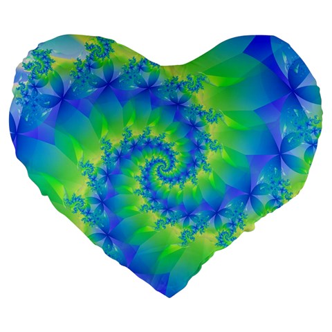 Colorful Blue and Green Spiral Fractal  Large 19  Premium Heart Shape Cushion from ArtsNow.com Front