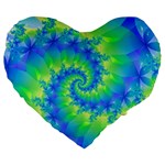 Colorful Blue and Green Spiral Fractal  Large 19  Premium Heart Shape Cushion