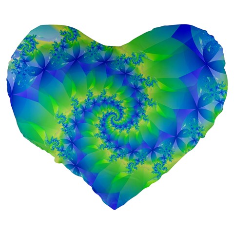 Colorful Blue and Green Spiral Fractal  Large 19  Premium Heart Shape Cushion from ArtsNow.com Back