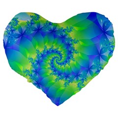 Colorful Blue and Green Spiral Fractal  Large 19  Premium Heart Shape Cushion from ArtsNow.com Back