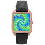 Colorful Blue and Green Spiral Fractal  Rose Gold Leather Watch 