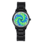 Colorful Blue and Green Spiral Fractal  Stainless Steel Round Watch