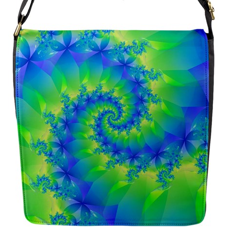 Colorful Blue and Green Spiral Fractal  Flap Closure Messenger Bag (S) from ArtsNow.com Front