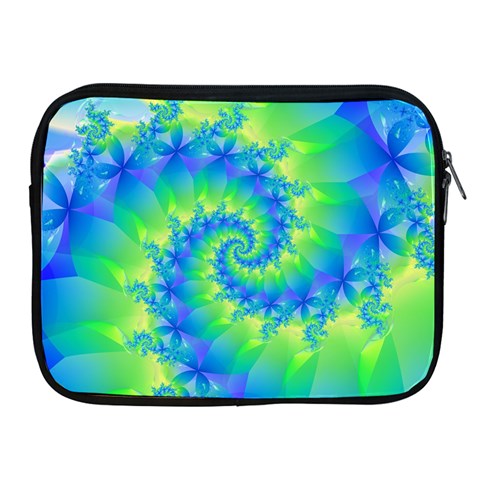 Colorful Blue and Green Spiral Fractal  Apple iPad 2/3/4 Zipper Case from ArtsNow.com Front