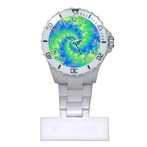 Colorful Blue and Green Spiral Fractal  Plastic Nurses Watch from ArtsNow.com Front