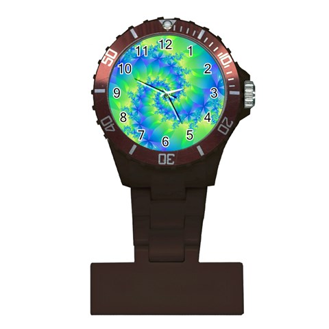 Colorful Blue and Green Spiral Fractal  Plastic Nurses Watch from ArtsNow.com Front