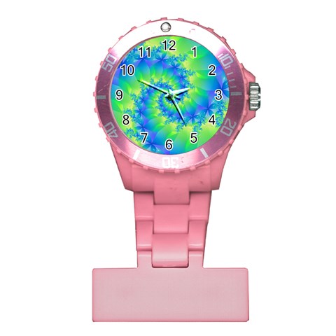 Colorful Blue and Green Spiral Fractal  Plastic Nurses Watch from ArtsNow.com Front