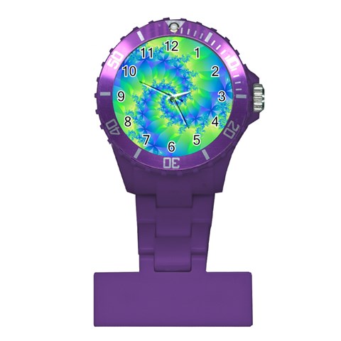 Colorful Blue and Green Spiral Fractal  Plastic Nurses Watch from ArtsNow.com Front