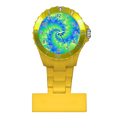 Colorful Blue and Green Spiral Fractal  Plastic Nurses Watch from ArtsNow.com Front