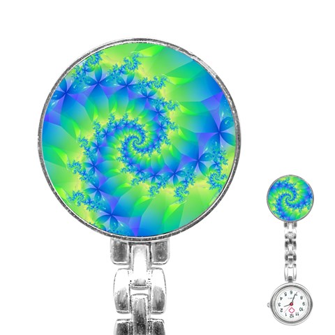 Colorful Blue and Green Spiral Fractal  Stainless Steel Nurses Watch from ArtsNow.com Front