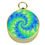 Colorful Blue and Green Spiral Fractal  Gold Compass