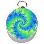 Colorful Blue and Green Spiral Fractal  Silver Compass