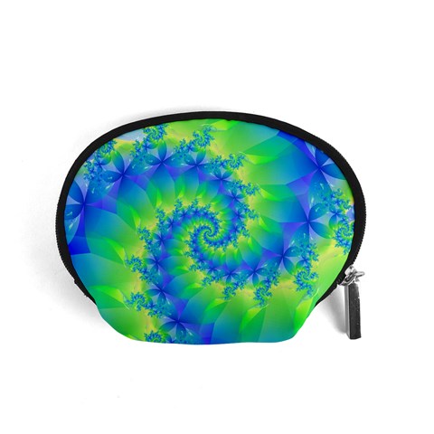 Colorful Blue and Green Spiral Fractal  Accessory Pouch (Small) from ArtsNow.com Front