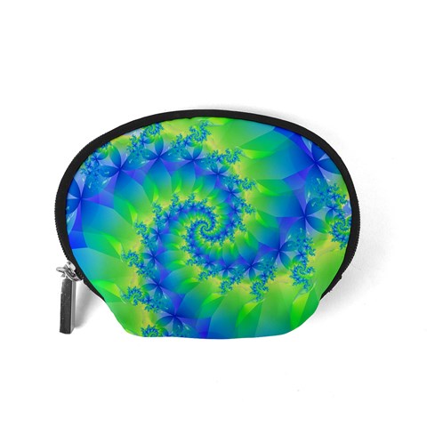 Colorful Blue and Green Spiral Fractal  Accessory Pouch (Small) from ArtsNow.com Back