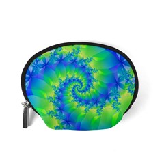 Colorful Blue and Green Spiral Fractal  Accessory Pouch (Small) from ArtsNow.com Back