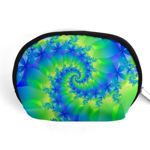 Colorful Blue and Green Spiral Fractal  Accessory Pouch (Medium) from ArtsNow.com Front