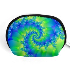 Colorful Blue and Green Spiral Fractal  Accessory Pouch (Medium) from ArtsNow.com Front