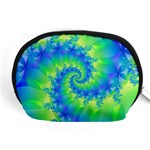 Colorful Blue and Green Spiral Fractal  Accessory Pouch (Medium)