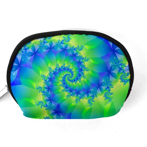 Colorful Blue and Green Spiral Fractal  Accessory Pouch (Medium) from ArtsNow.com Back