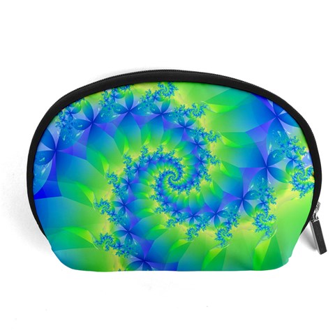 Colorful Blue and Green Spiral Fractal  Accessory Pouch (Large) from ArtsNow.com Front