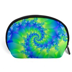 Colorful Blue and Green Spiral Fractal  Accessory Pouch (Large) from ArtsNow.com Front