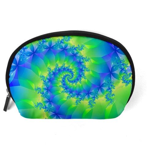 Colorful Blue and Green Spiral Fractal  Accessory Pouch (Large) from ArtsNow.com Back