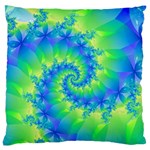 Colorful Blue and Green Spiral Fractal  Large Flano Cushion Case (One Side)