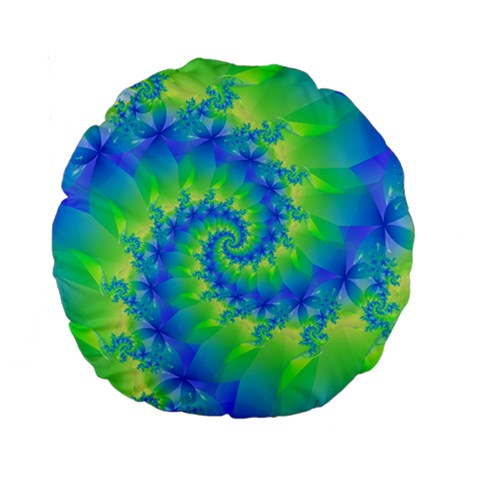 Colorful Blue and Green Spiral Fractal  Standard 15  Premium Flano Round Cushion  from ArtsNow.com Front