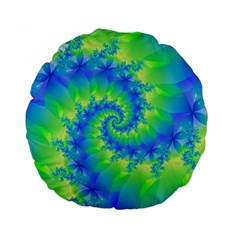 Colorful Blue and Green Spiral Fractal  Standard 15  Premium Flano Round Cushion  from ArtsNow.com Front