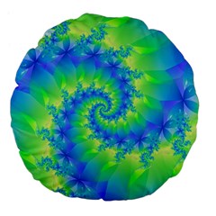 Colorful Blue and Green Spiral Fractal  Large 18  Premium Flano Round Cushion  from ArtsNow.com Front