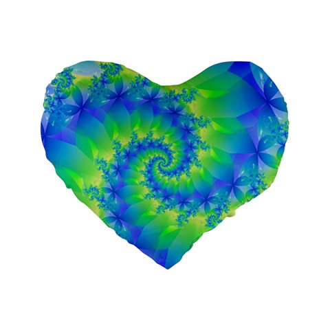 Colorful Blue and Green Spiral Fractal  Standard 16  Premium Flano Heart Shape Cushion  from ArtsNow.com Front