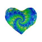 Colorful Blue and Green Spiral Fractal  Standard 16  Premium Flano Heart Shape Cushion 