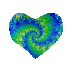 Colorful Blue and Green Spiral Fractal  Standard 16  Premium Flano Heart Shape Cushion  from ArtsNow.com Back