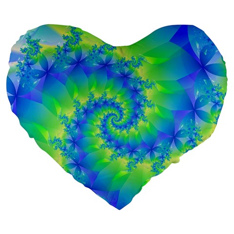 Colorful Blue and Green Spiral Fractal  Large 19  Premium Flano Heart Shape Cushion from ArtsNow.com Front