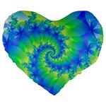 Colorful Blue and Green Spiral Fractal  Large 19  Premium Flano Heart Shape Cushion