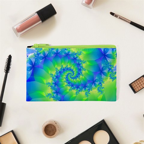 Colorful Blue and Green Spiral Fractal  Cosmetic Bag (XS) from ArtsNow.com Front