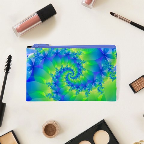 Colorful Blue and Green Spiral Fractal  Cosmetic Bag (XS) from ArtsNow.com Front