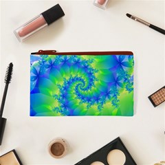 Colorful Blue and Green Spiral Fractal  Cosmetic Bag (XS) from ArtsNow.com Front