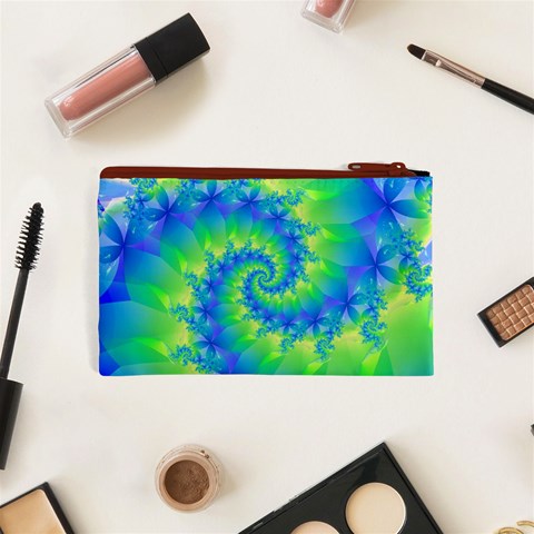 Colorful Blue and Green Spiral Fractal  Cosmetic Bag (XS) from ArtsNow.com Back